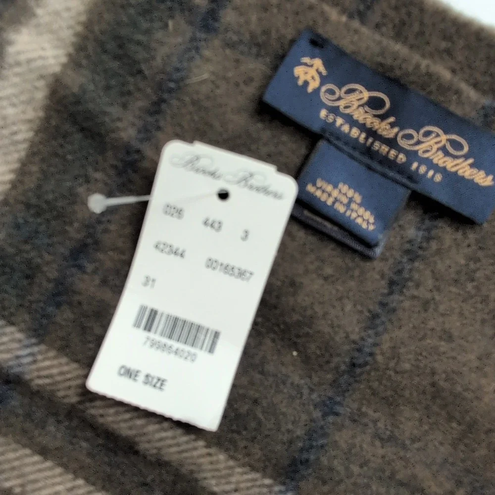 NWT Brooks Brothers Made in Italy 100% Virgin Wool Plaid‎ Scarf Olive Green Navy